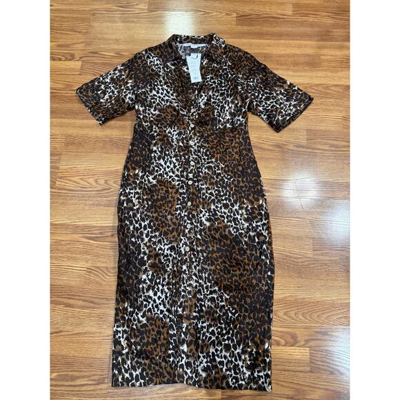VERONICA BEARD Seki Leopard Print Linen Midi Dress In Brown 14 /Large - Picture 10 of 13